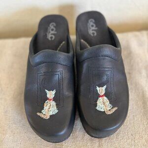 Golc Handcrafted Black Leather Windows Cats Clogs/Mules Sz 39 8-8.5